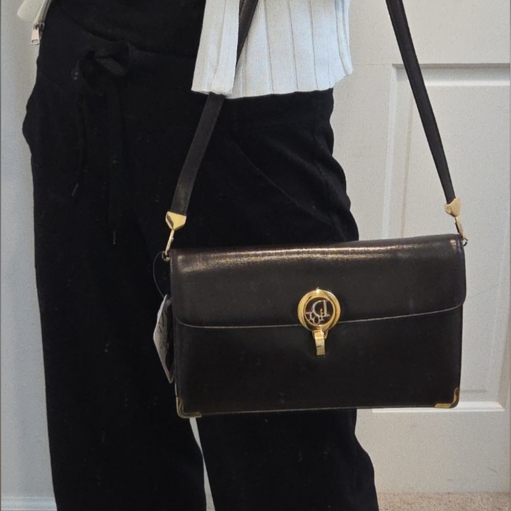 DIOR Rare 1970s Collectable Brown leather 2-way shoulder/clutch bag excellent - Picture 10 of 17